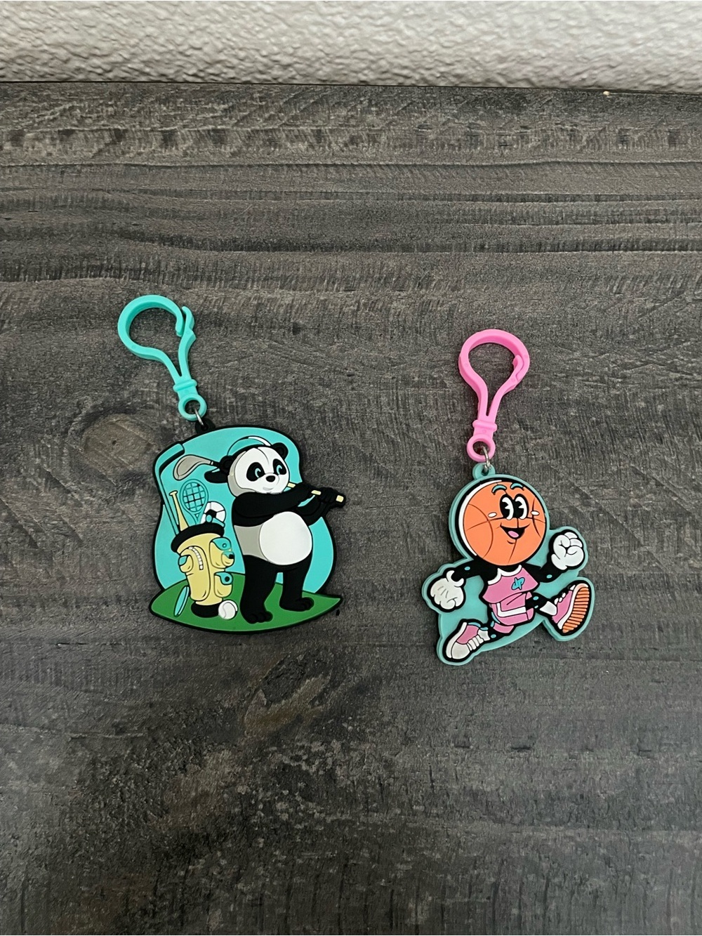Dude Perfect Kids Cartoon Panda and Basketball Keychain Set - Pink & Teal